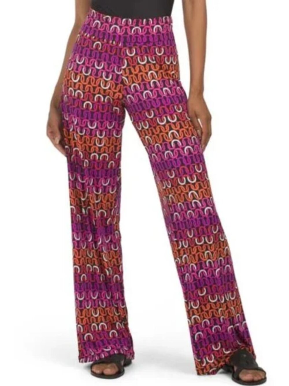 Trina Turk Patterned Lounge Pants Pink Orange Black Stretch Pull On Summer